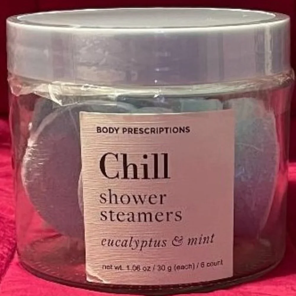 BRAND NEW ~ BODY PRESCRIPTIONS ~ CHILL SHOWER STEAMERS  EUCALYPTUS & MINT 6 PACK